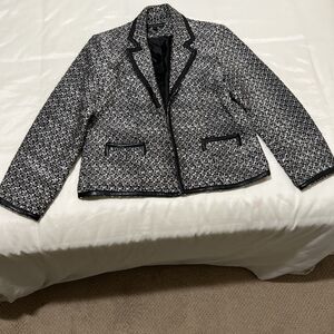 Vintage Harve Benard Black White Old Money Tweed Open Front Blazer Womens XL Y2K